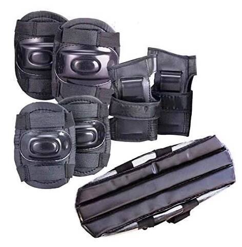 Jasmine Protective Skating Guard Kit for Kids | Skate + Cycling Protection Set | Multi Sport Gear for Children Age 5-16 Years | Helmet Elbow Guards Knee caps Hand Gloves 7 in 1 Large Size (Black)