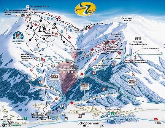 Lyžařská mapa sjezdovek areálu Diedamskopf