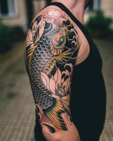 yellow koi fish tattoo design half sleeve | Koi tattoo sleeve, Koi tattoo design, Japanese koi fish tattoo