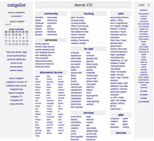 Craig's List Home Page