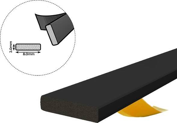 10m I 8mm x 2mm Těsnění oken Těsnění dveří Samolepicí EPDM - černý
