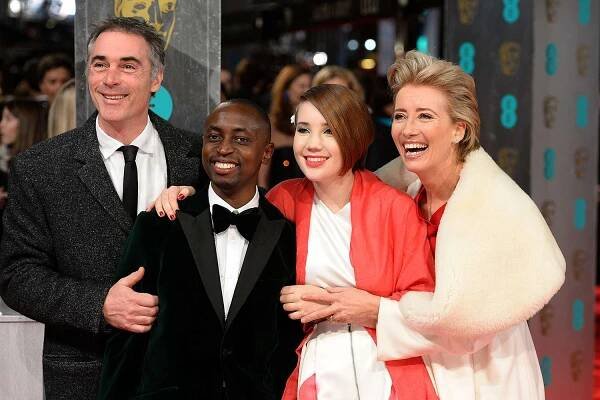 Emma Thompson, husband Greg Wise and family arriving at The EE British Academy Film Awards 2014, at the Royal Opera House, Bow Street, London. 