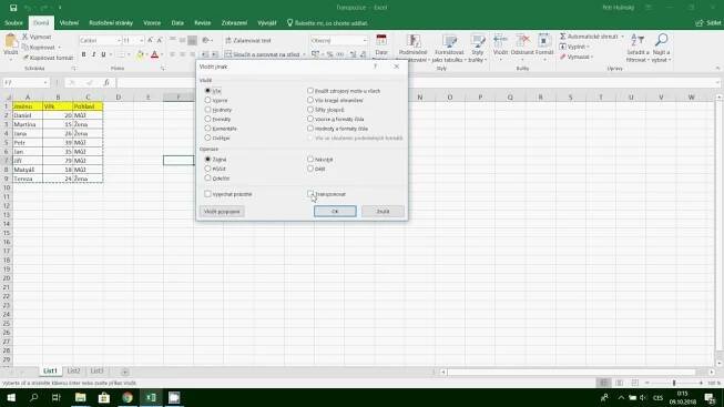 MS Excel: Transpozice, aneb jak vyměnit řádky za sloupce.