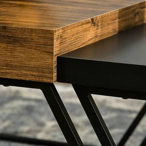 Coffee Table Set of 2, Industrial Nesting Table with Steel Frame and 8cm Thick Tabletop, Sofa Side End Table for Living
