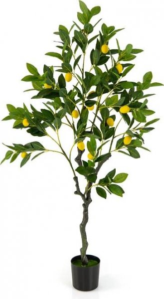 COSTWAY Umělý citroník 120 cm, lipovník s květináčem a 18 citrony, umělá rostlina