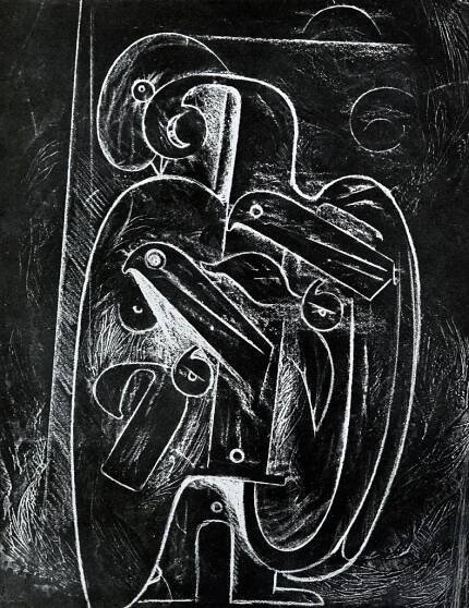 Max Ernst (German, 1891–1976) …des vollständig auf sie beschränkten, des vom Rest der Welt isolierten / … d'absolument limité à eux, d'isolant du reste du monde / of the one who is completely confined to them, isolated from the rest of the world 1936