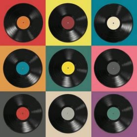 Fototapeta Vinylové desky s barevnými štítky