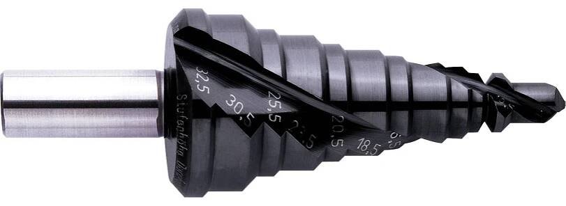 Exact 05314 HSS stupňovitý vrták 7 - 38.5 mm, 7 - 40.5 mm, M12 - M40 TiN Celková délka 110 mm válcová stopka 1 ks