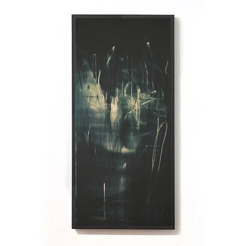   That We May See in a Chamber Things That Are Not 1.  Silver nanoparticles on glass. 36 x 17 inches, 2017. 