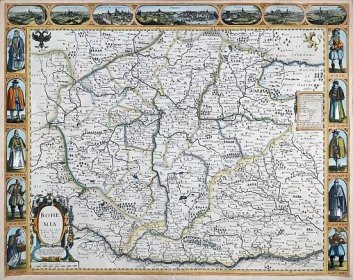 Čechy – John Speed, stará mapa Čech na prodej, původní staře kolorovaný mědiryt, 1626