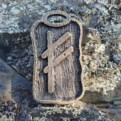 FEHU - runa amulet, zinek, staromosaz