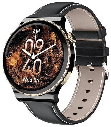 Chytré hodinky Madvell Lotus 2 s bluetooth voláním černá se zlatou a koženým řemínkem