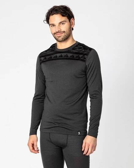Pánské - Trička s dlouhým rukávem - Aztec Merino Wool Crewe DGrey | Merino sport