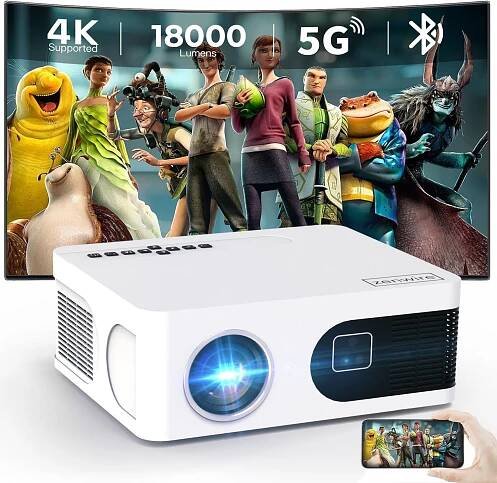Mini projektor WiFi projektor Android TV FULL HD 4K 18000lm Autofocus Zenwire E601H