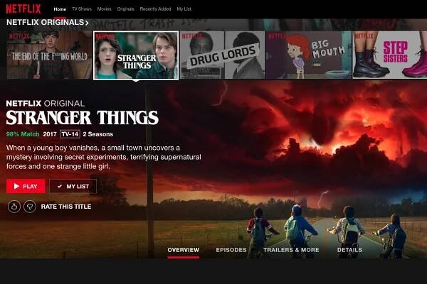 Titulní obrazovka The Strangers Things na Netflixu.