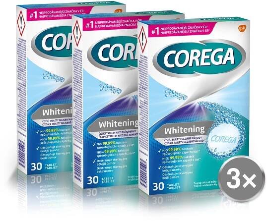 COREGA Whitening Pro čištění zubních náhrad 3× 30 ks