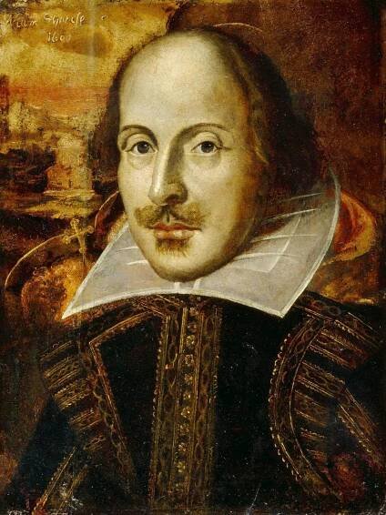  The Flower portrait of William Shakespeare, c. 1820-40. Public domain from  Wikimedia Commons . 