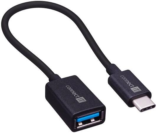 USB kabel redukce 15 cm; USB-A samice, USB-C; černý