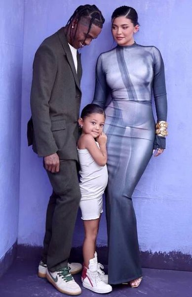 Travis Scott, Stormi Webster, and Kylie Jenner at the 2022 Billboard Music Awards.