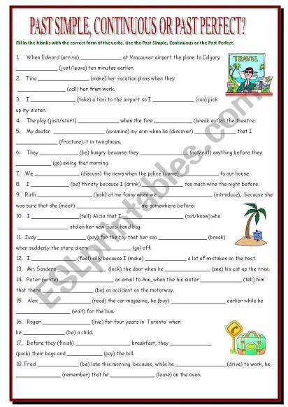 Past Simple Past Continuous Past Perfect Exercises Worksheets