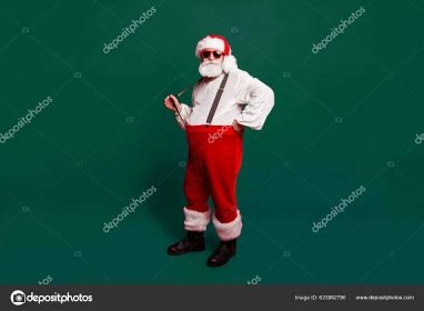 Full Length Body Size Nice Calm Peaceful Santa Pulling Suspender Stock Photo by ©deagreez1 623962796