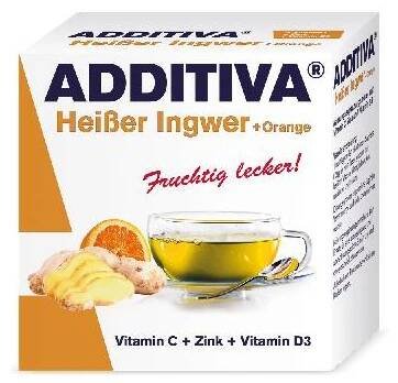 ADDITIVA Horúci dúšok Zázvor s pomarančom vrecúška s práškom (vitamín C + D3 + zinok) (po 12 g) 1x10 ks