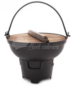 Kotlík - nádoba na fondue nepřilnavý povrch GRANDE pr. 21,5 cm + dřevěná poklice