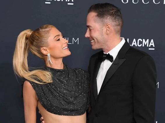 Paris Hilton, Carter Reum arrives at the 11th Annual LACMA Art + Film Gala at Los Angeles County Museum of Art on November 05, 2022 in Los Angeles, California