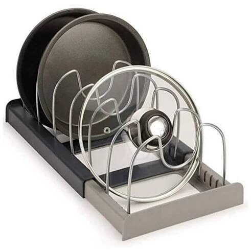 Expanding Cookware Organiser Βάση Οργάνωσης Κουζίνας Μεταλλική σε Ασημί Χρώμα