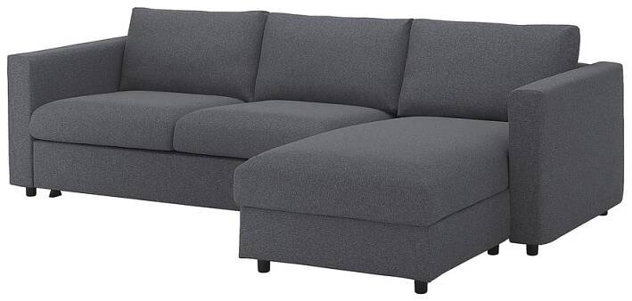 IKEA VIMLE 3místná rozkládací pohovka s lenoškou, Gunnared středně šedá