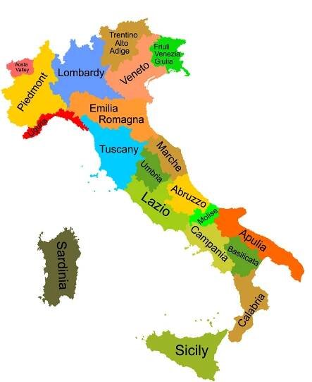 Mapa Itálie s Regiony