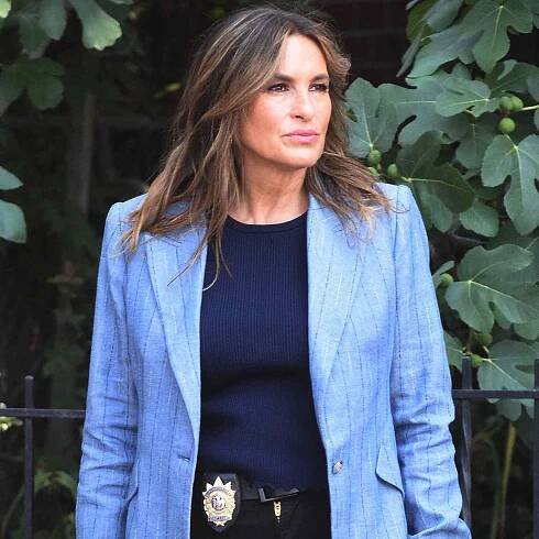 Mariska Hargitay is seen on the set of "Law And Order" on July 25, 2025 in New York City. 