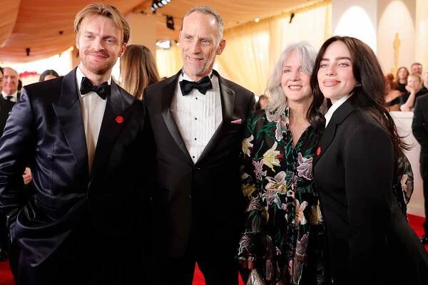 Finneas O'Connell, Patrick O'Connell, Maggie Baird, and Billie Eilish attend the 96th Annual Academy Awards on March 10, 2024 in Hollywood, California. 