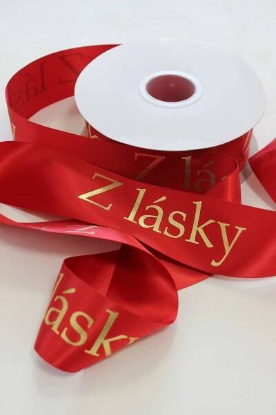 Červená stuha s nápisem "Z lásky" 5cm