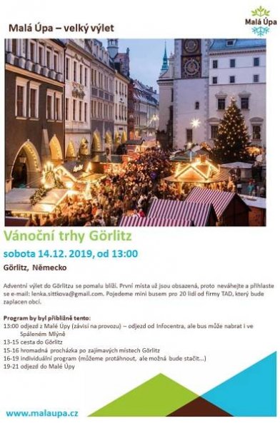 Pozvánka na Vánoční trhy Görlitz – Malá Úpa