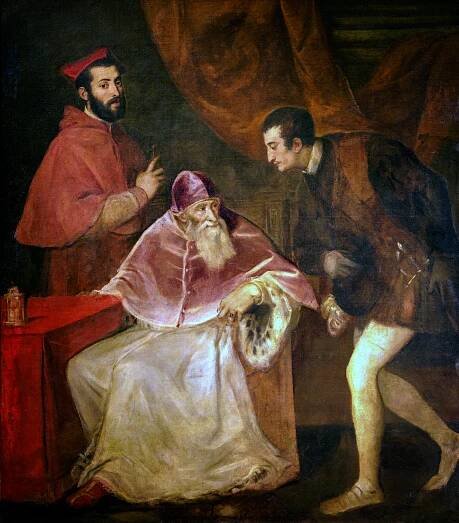 Soubor:Titian, Pope Paul III with his Grandsons Alessandro the young and Ottavio Farnese.jpg – Wikipedie