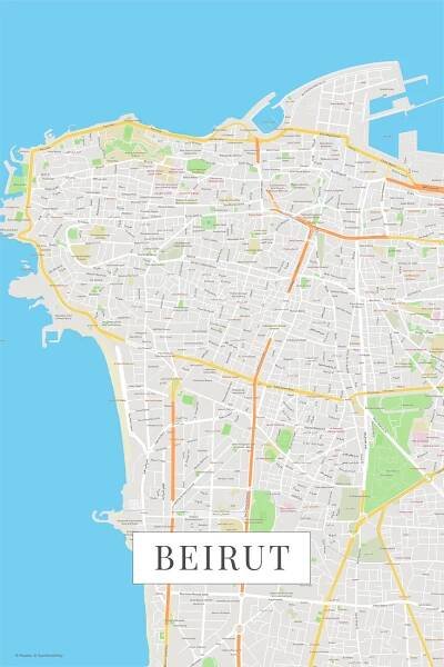 Mapa Beirut color ǀ Mapy všech měst a států na zeď ǀ Posters.cz 