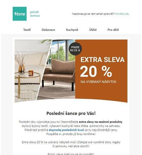 Velký letní výprodej + extra sleva 20 % na vybraný nábytek - platí už jen do pondělí!