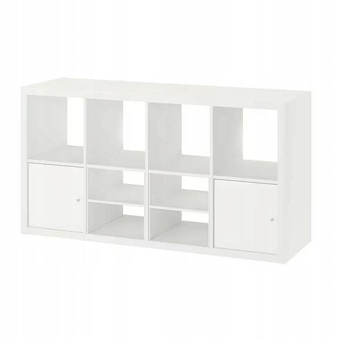 IKEA KALLAX Regál se 2 dveřmi/s 2 vložkami a policí, bílý, 147 x 77 cm