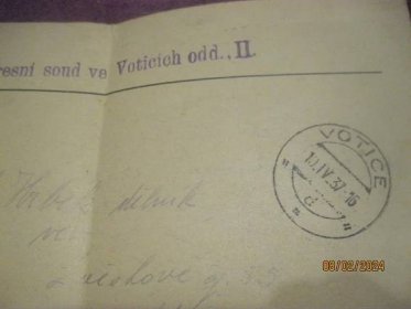 Předvolání za svědka, Votice 1937, Okresní soud. - Starožitnosti a umění
