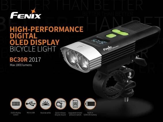 Světlo Fenix BC30R V2.0 - přední, 1800 lm, integrovaný akumulátor 5200 mAh, černá - hodnocení produktu | Bike-Eshop.CZ