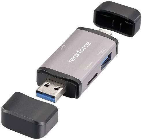 Renkforce RF-CR-480 externí čtečka paměťových karet USB-A, USB-C® hliníkově šedá