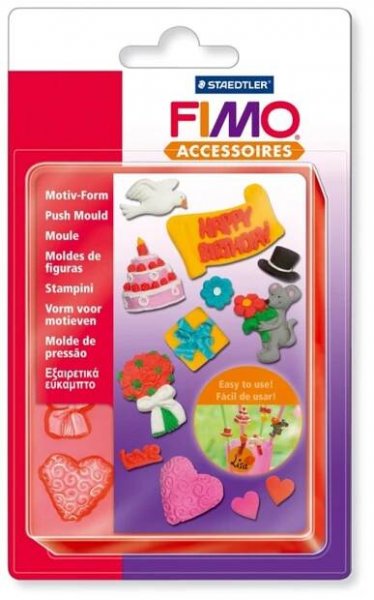 FIMO forma silikon, oslava, 14odlitků, 1,5x1,5cm (vytlačovací)