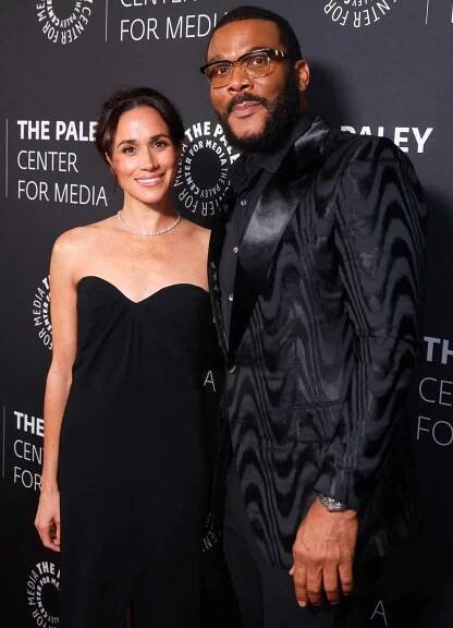 Meghan, Duchess of Sussex and honoree actor and director Tyler Perry arrive for The Paley Center for Media gala at the Beverly Wilshire Hotel in Beverly Hills on December 4, 2024. 