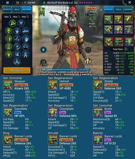 Raid Shadow Legends Richtoff the Bold Equipment Refererence Guide Dungeon Solo Build