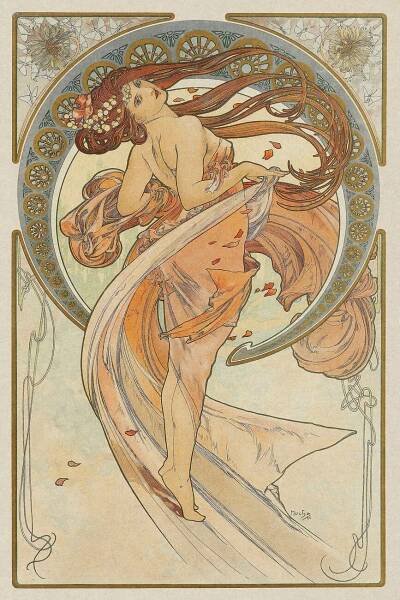 Obrazová reprodukce The Arts: Dance (1898), Alfons Mucha, 26.7 × 40 cm od 279 Kč - Heureka.cz