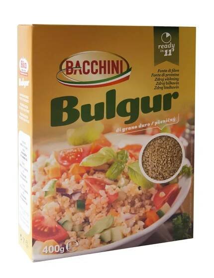 Bulgur pšeničný BACCHINI je PŘEDVAŘENÁ DRCENÁ CELOZRNNÁ TVRDÁ PŠENICE. 400g Bia