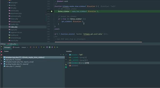 PhpStorm Xdebug debugging panel