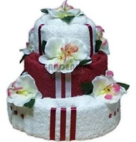 Textilní narozeninový dort z ručníků a osušek bílovínový