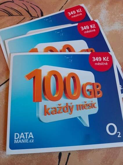 SIM O2 100GB Datamanie 349Kč aktivovaná bez kreditu